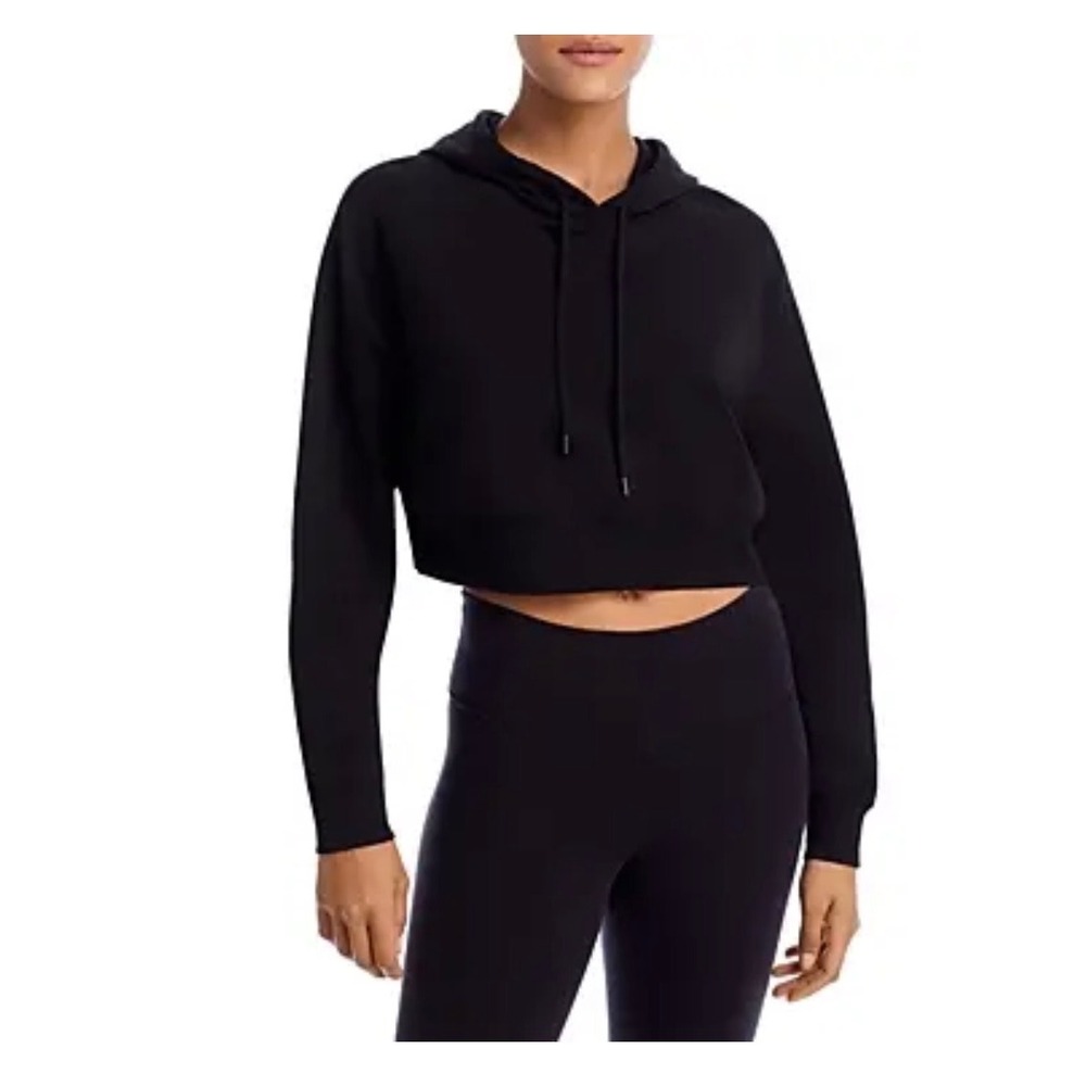 Alo Yoga Womens Black Cropped Double Take Hoodie Modal Cotton Blend Small